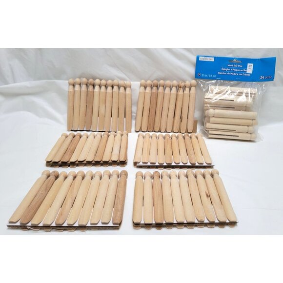 Lot of 83 Round Natural Unfinished Wood 4.5" Traditional Clothes 3.75" Doll Pins - Picture 1 of 9